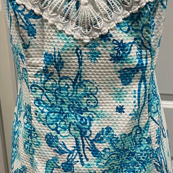 Lilly Pulitzer Dress Pearl Crochet Neck Halter Size 14 Blue & White - Picture 5 of 16